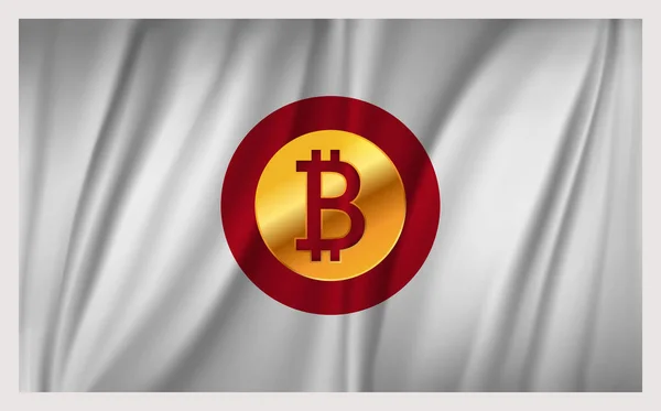 Bitcoin na bandeira de acenar nacional do país de Japão —  Vetores de Stock