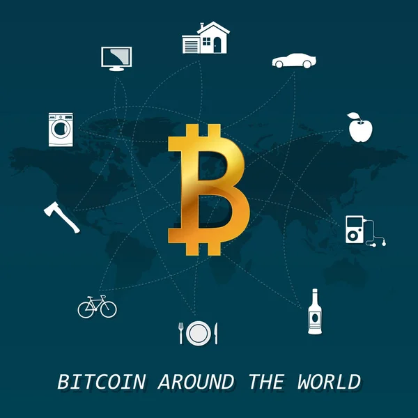 Bitcoin по всьому світу - віртуальні гроші угод по всьому світу інфографіки — стоковий вектор