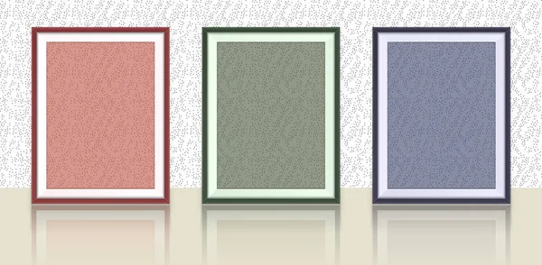 Different types of photo frames on the wall with reflection- background template — Stock Vector