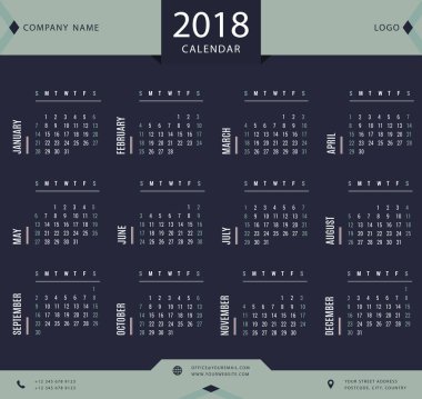 2018 takvim, planlayıcısı, Organizatör ve şirketler için ve özel programı şablon kullanma