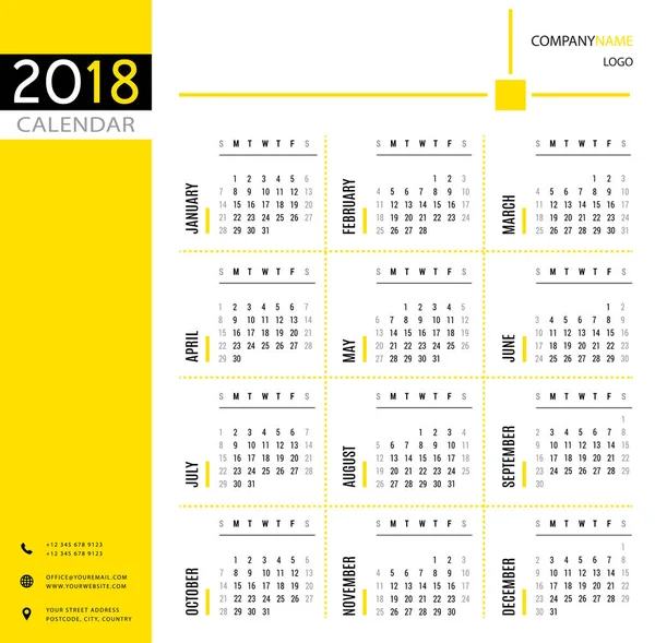 Kalender 2018, Planer, Organisator und Terminvorlage für Firmen und private Nutzung — Stockvektor