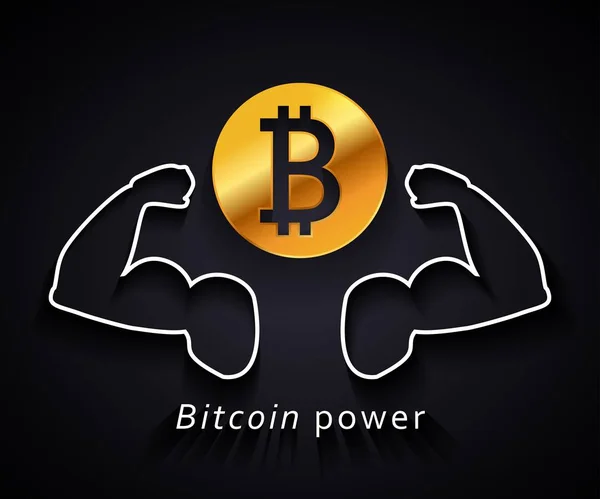 Zlaté bitcoin sílu svalů - kryptoměn podnikání pozadí šablony — Stockový vektor