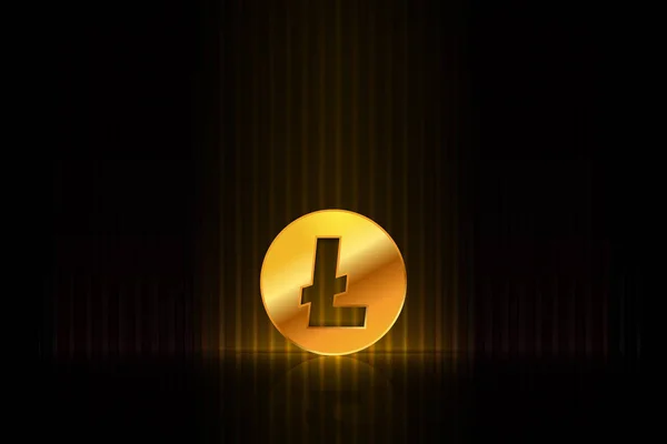 Golden Litecoin no palco - criptomoeda design de fundo de negócios —  Vetores de Stock