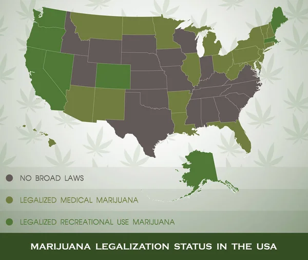 Mappa Dello Stato Della Legalizzazione Della Marijuana Nell Infografica Usa — Vettoriale Stock