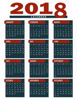 Ticari ve özel kullanım için basit 2018 şirket Takvim şablonu