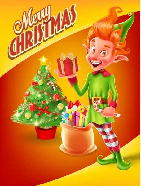 Colorful elf with giftboxes poster — Διανυσματικό Αρχείο