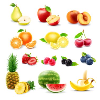 Set of colorful fruit icons clipart