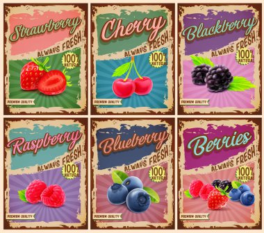 çilek vintage afiş kümesi