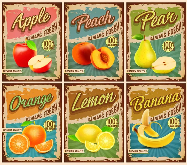 Set van fruit vintage banners — Stockvector