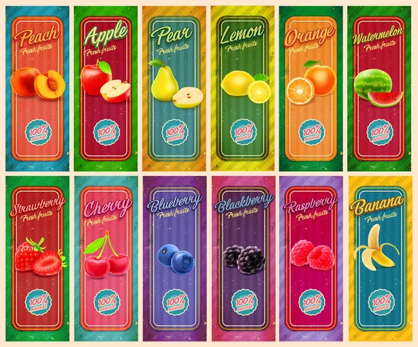 Diferentes pancartas de zumos de frutas — Vector de stock