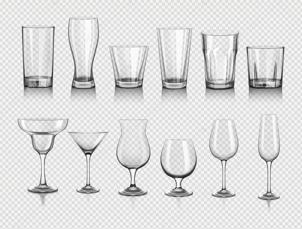 realistic empty glasses set