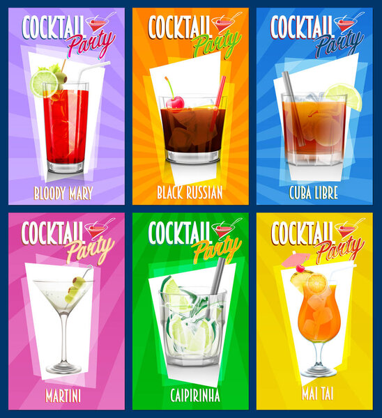 set with different cocktails 