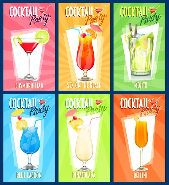 Set with different cocktails — Stock Vector