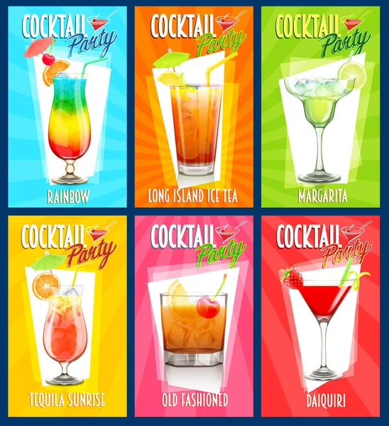 Set with different cocktails — Stock Vector