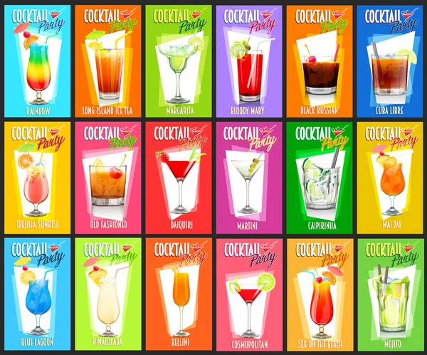 Set med olika cocktails — Stock vektor