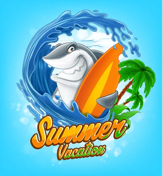 Banner vacanza estiva con squalo — Vettoriale Stock