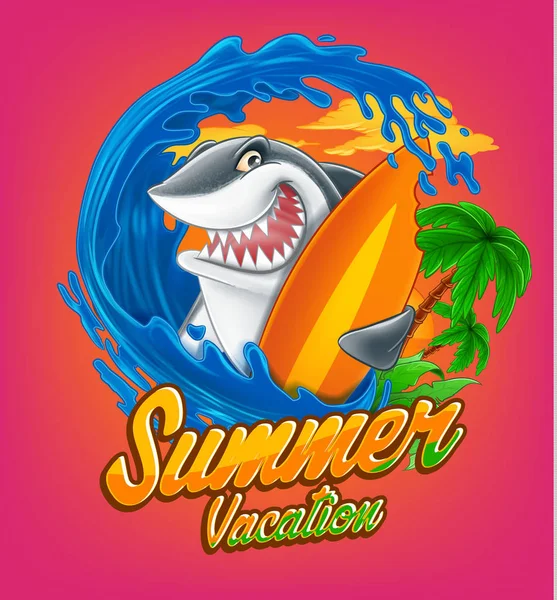 Bandera de vacaciones de verano con tiburón — Vector de stock