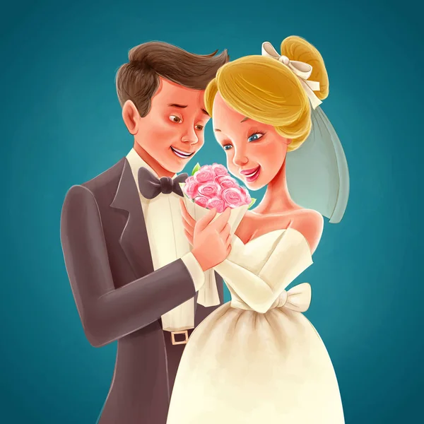 快乐婚礼夫妇 — 图库矢量图片