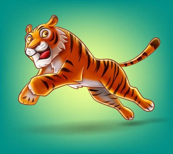 Tigre de dibujos animados saltando — Vector de stock