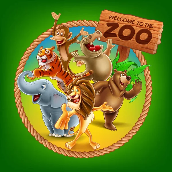 Cartaz colorido do zoológico — Vetor de Stock