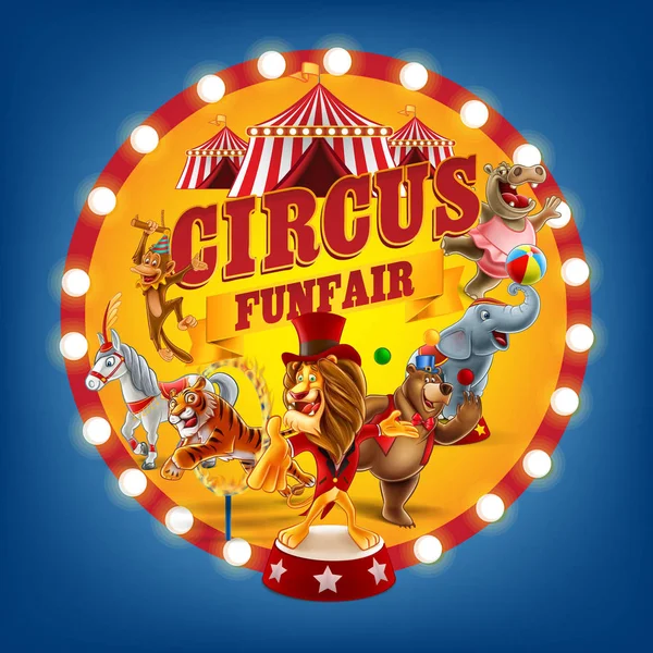 Banner colorido del circo con los animales — Vector de stock