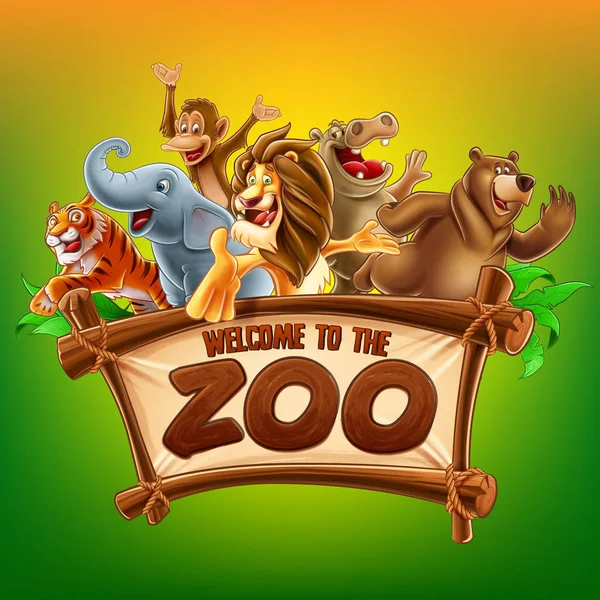 Cartel colorido del zoológico — Vector de stock