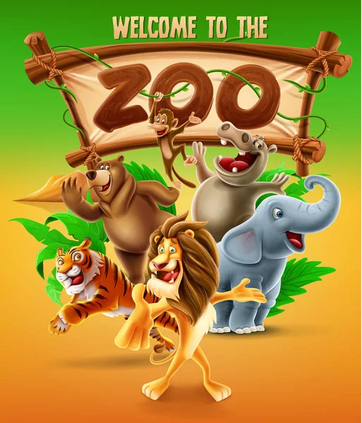 Cartel colorido del zoológico — Vector de stock