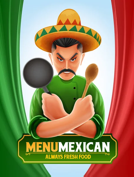 Karakter koki meksiko - Stok Vektor