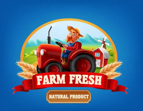 Αγρόκτημα Προϊόν Πάντα Φρέσκα Βιολογικά Τρόφιμα Διαφήμιση Banner Ετικέτα — Διανυσματικό Αρχείο