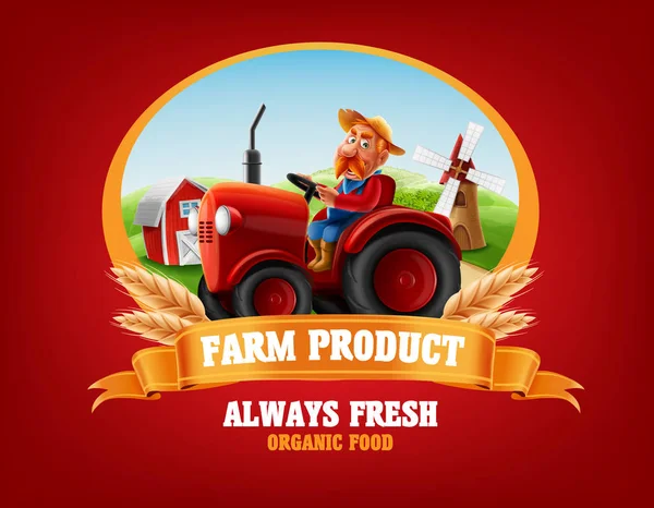 Producto Granja Siempre Banner Publicidad Alimentos Orgánicos Frescos Etiqueta — Archivo Imágenes Vectoriales