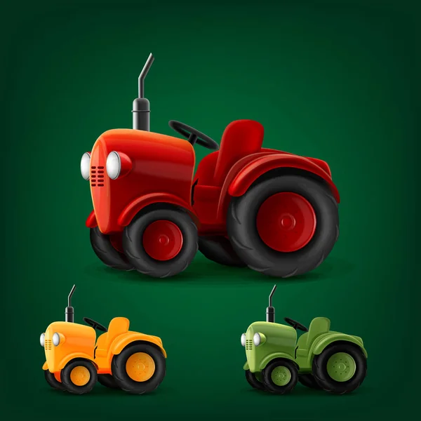 Set Multicolored Cartoon Tractors — Stock Vector