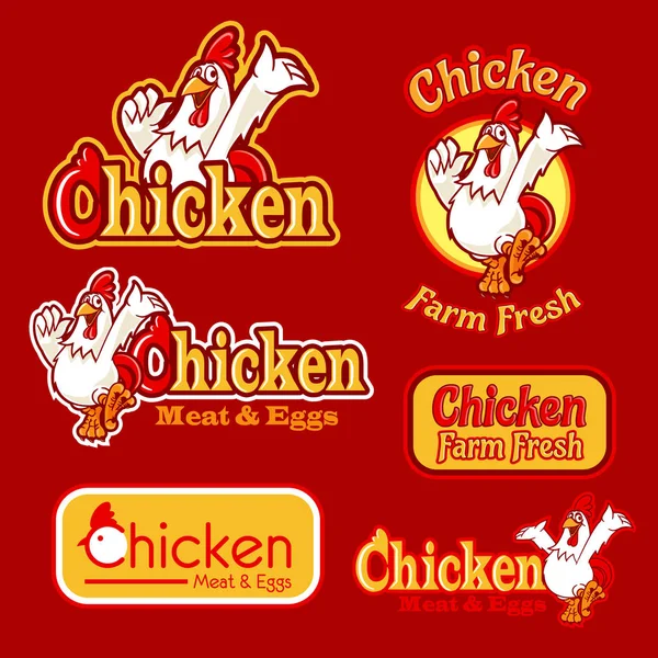 Colorful Vector Illustration Banners Set Cute Chicken Cartoon Character Text — Stock Vector