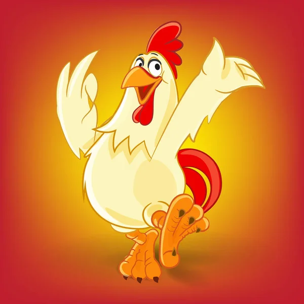 赤黄グラデーション背景にかわいい鶏の漫画のキャラクターのベクトル イラスト — ストックベクタ