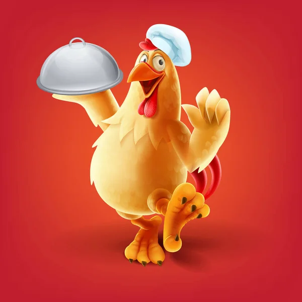 Vector Illustration Cute Chicken Chef Cartoon Character Red Background — Stock Vector