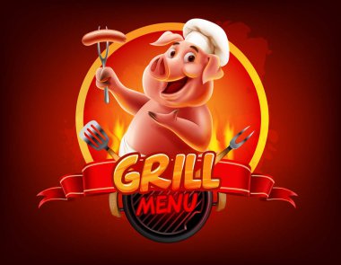 domuz Şef Barbekü menüsü poster şablonu 