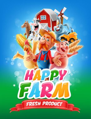 Kızıl saçlı çiftçi ile sürüş traktör ve diğer tarım personel bıyıklı ayarla