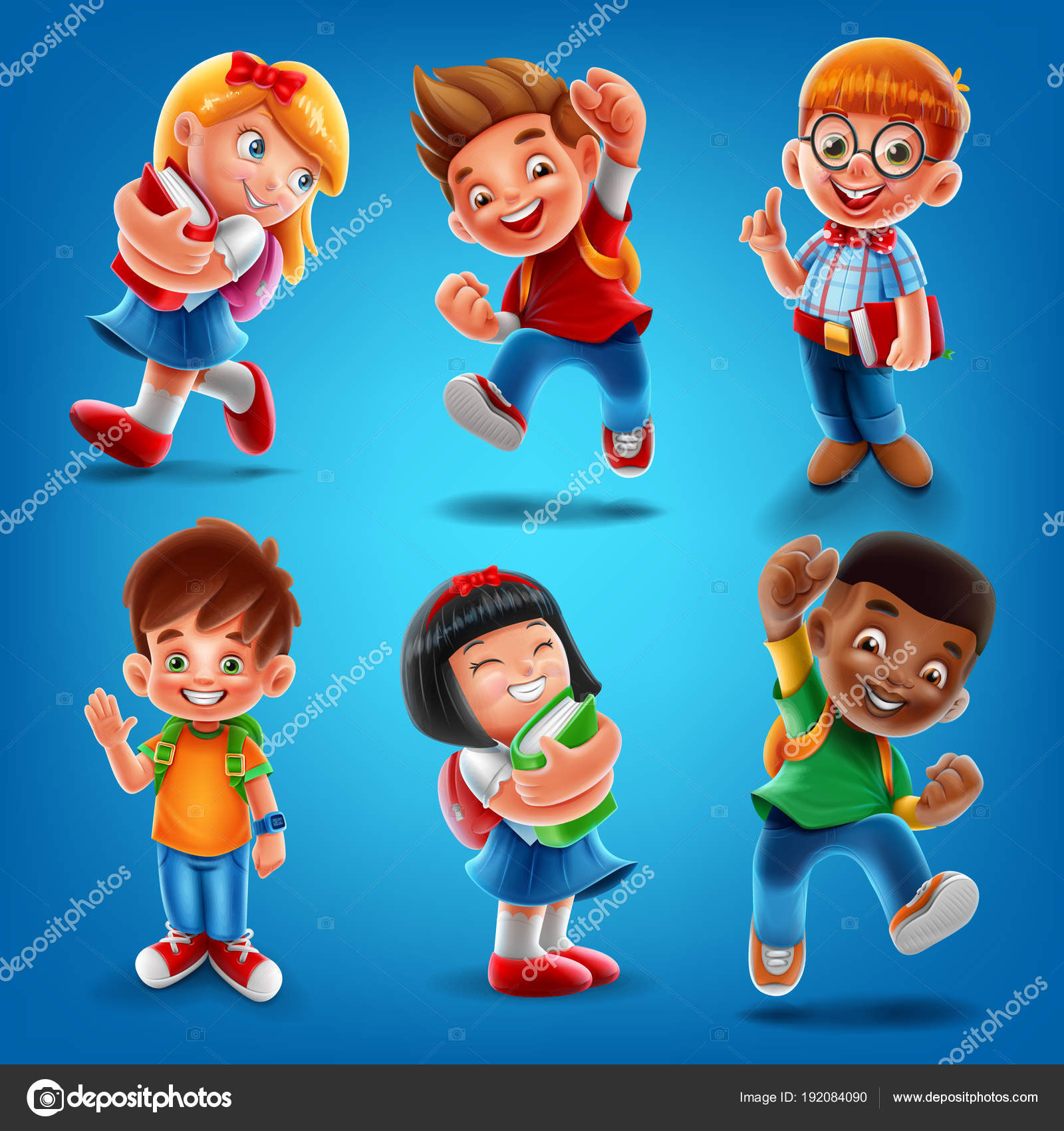 Vector Illustration Design Cartoon Happy Kids Blue Background Back School Stock Vector Image By C Mollicart
