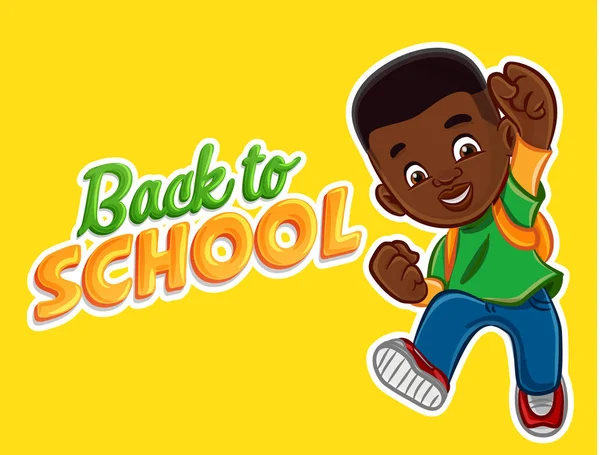 Vector Ilustración Diseño Dibujos Animados Niño Africano Feliz Con Mochila — Archivo Imágenes Vectoriales