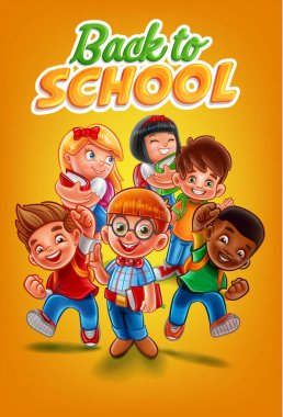 vektör çizim tasarımını çizgi film küçük çocuklar okul kavramı başa Sarı zemin üzerine