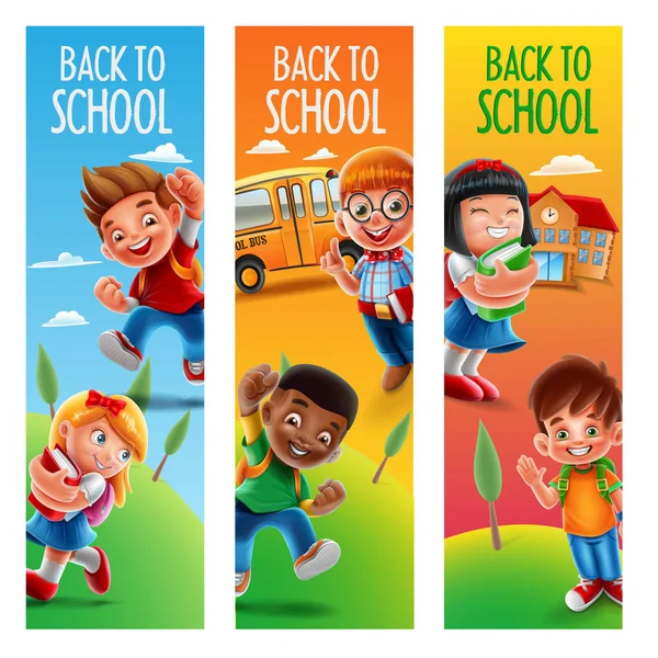 Vector Illustratie Ontwerp Van Cartoon Kindertjes Banner Terug Naar School — Stockvector