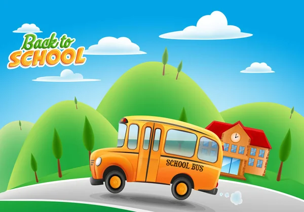 Vector Illustratie Ontwerp Van Cartoon Weinig Schoolbus Terug Naar School — Stockvector