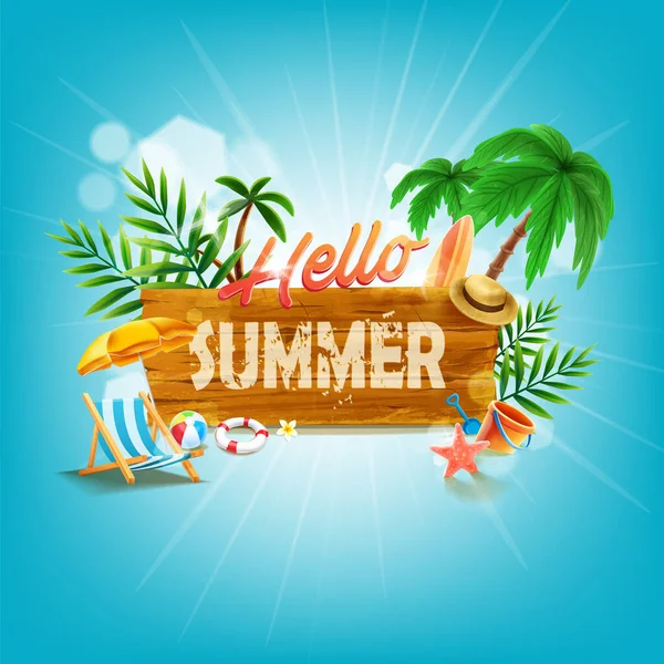 Olá Cartão Verão Com Recreação Praia —  Vetores de Stock