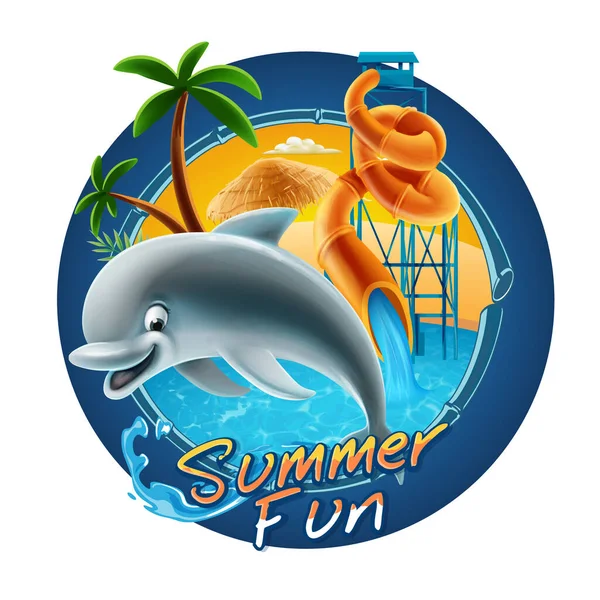 Sommerdoplhin Mit Aquapark Hintergrund — Stockvektor