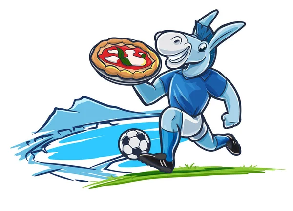 Bonito Cavalo Jogando Futebol Com Pizza Primeiro Plano —  Vetores de Stock