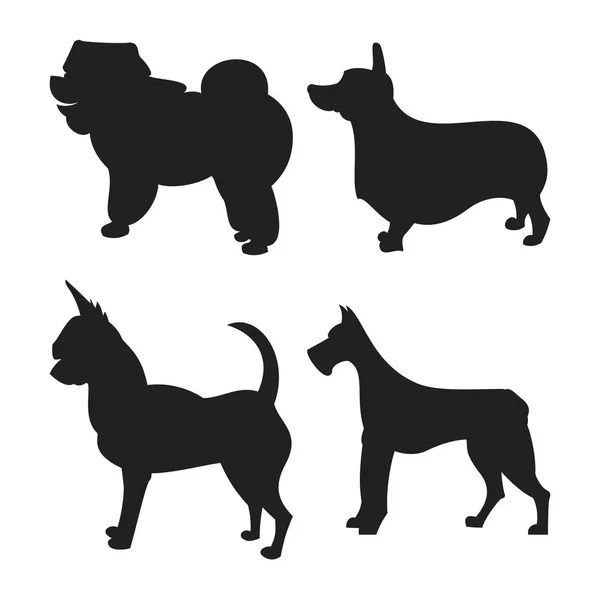 Conjunto de silueta de perros — Vector de stock