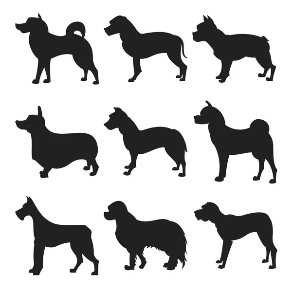 Conjunto de silueta de perros — Vector de stock