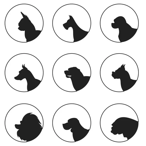 Ensemble de têtes de chiens silhouette — Image vectorielle