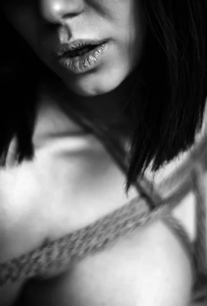 Japon tekniği shibari bir iple bağlı kadın