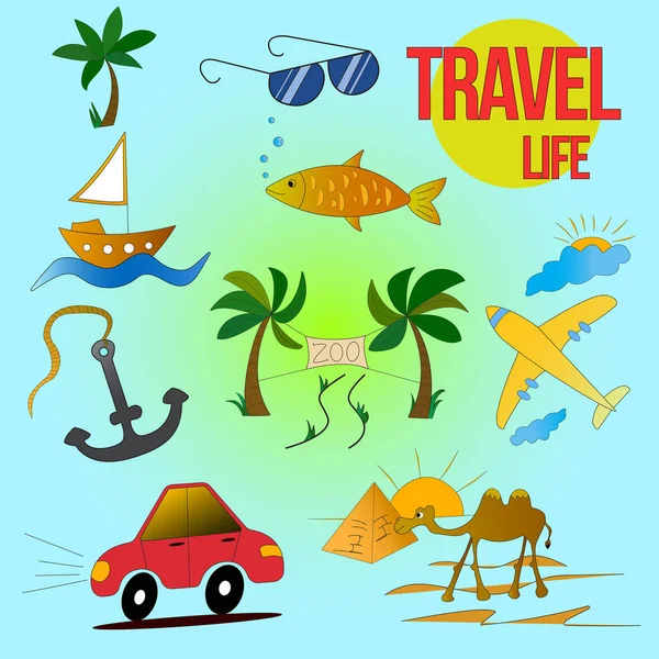 Illustration of a tourist type of recreation and travel