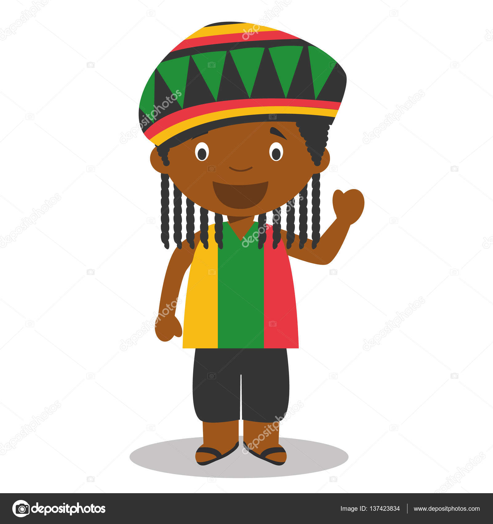 Character from Jamaica dressed in the traditional way with dreadlocks.  Vector Illustration. Kids of the World Collection. Stock Vector Image by  ©asantosg #137423834
